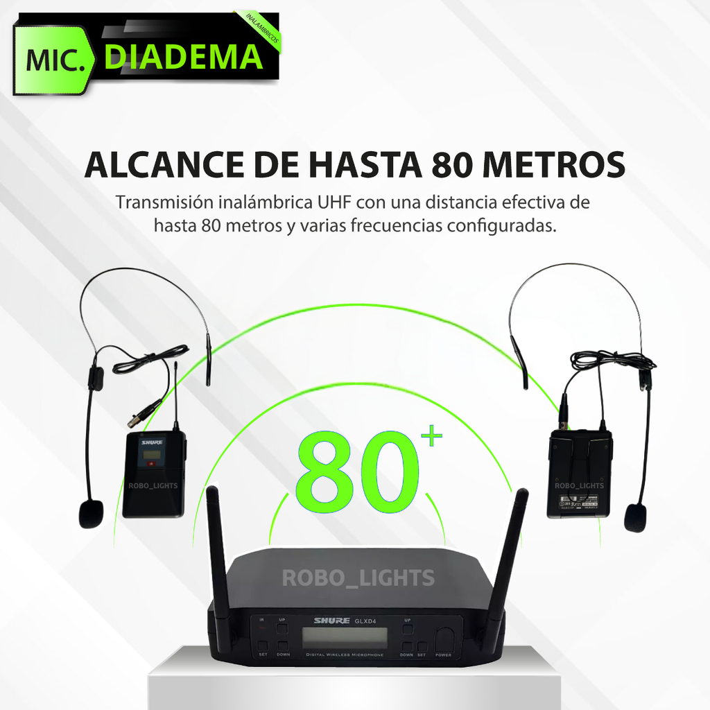 Sistema Dual Inalámbrico Shure GLXD4 de Diadema.