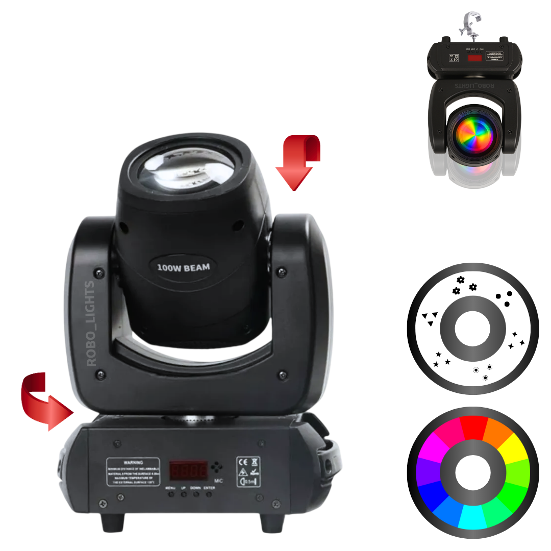 Cabeza Móvil Beam LED 100W Profesional - Efecto Prisma, Gobos y DMX