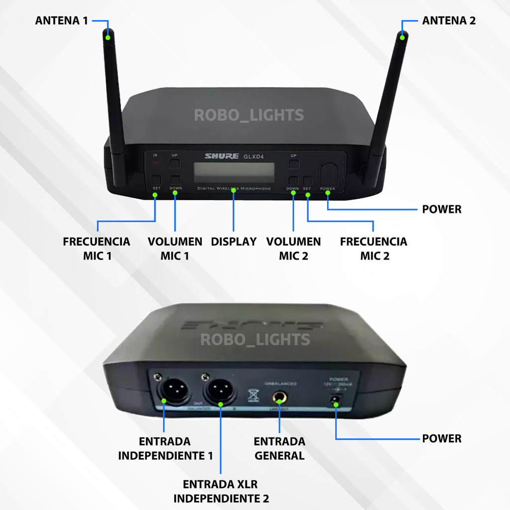Sistema Inalámbrico Dual Shure GLXD4 con Micrófonos de Solapa (Lavalier)