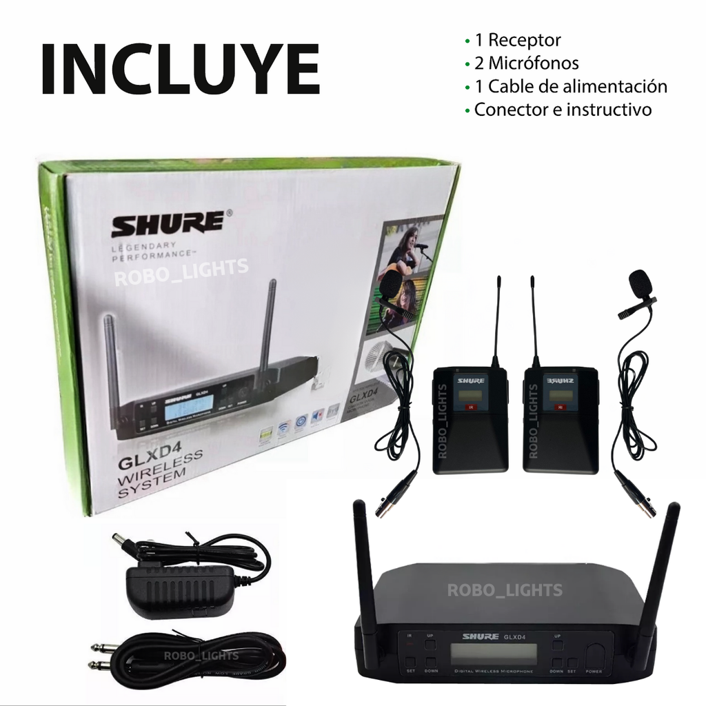 Sistema Inalámbrico Dual Shure GLXD4 con Micrófonos de Solapa (Lavalier)